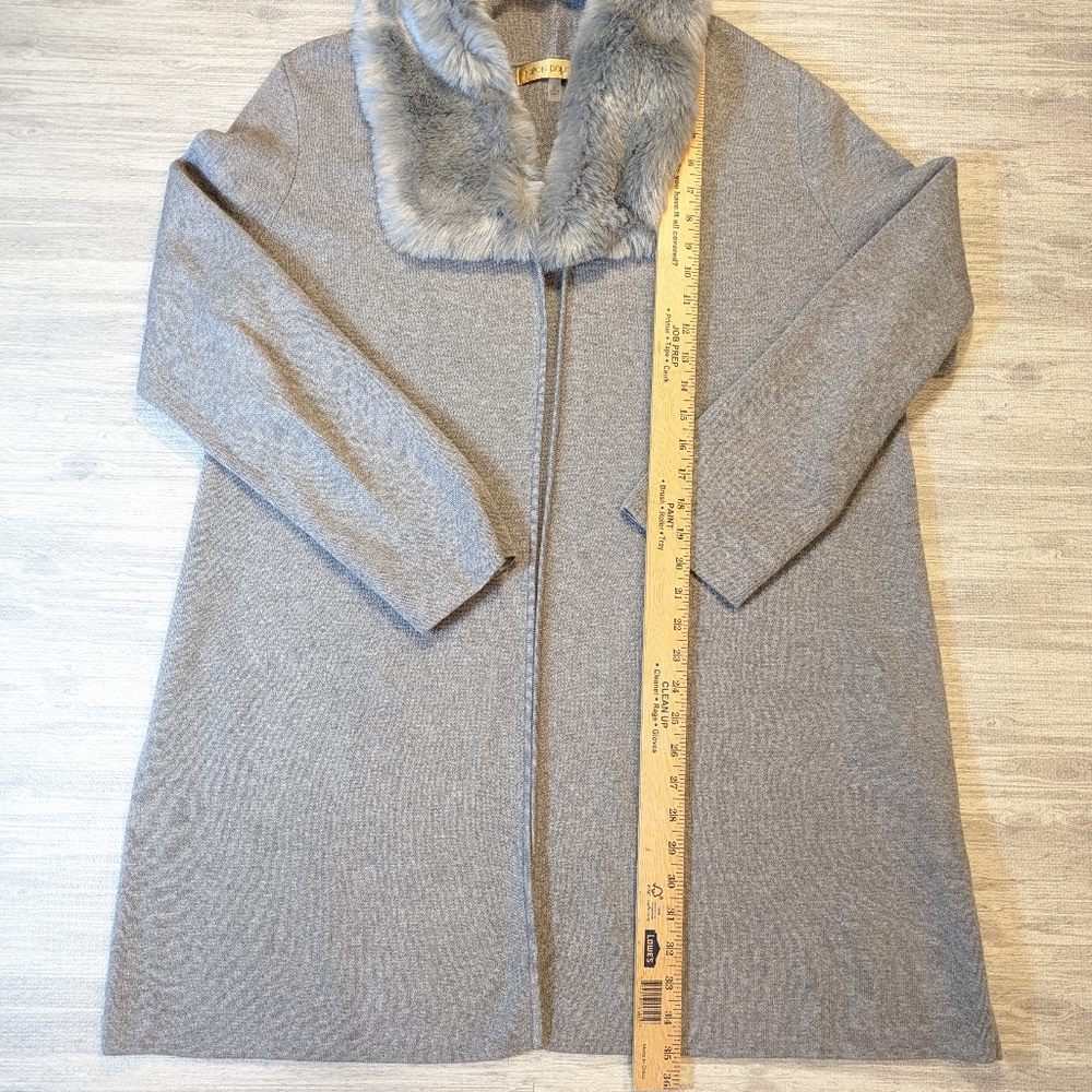 Nipon Boutique Chic Open Duster, Detachable Faux Fur Collar Cotton Blend Cozy XL - Picture 9 of 12